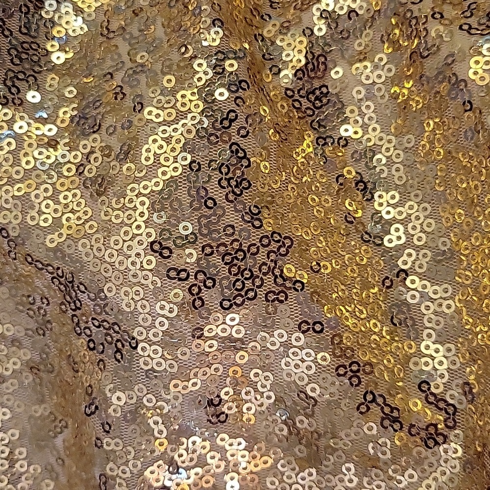 Kate Kasin gold sequin fit & flare sleeveless dress crisscross Vneck sz 12 EUC… - Picture 9 of 9